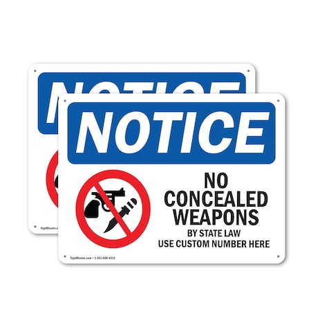 Signmission No Concealed Weapons OSHA Notice Sign, Plastic, 10in W x 7in L, 2PK OS-2PACK-NS-P-710-L-16069